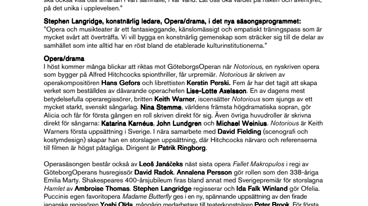 GöteborgsOperan har släppt spelåret 2015/2016 