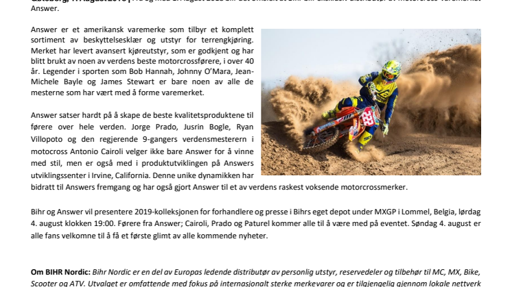 Bihr lanserer merket Answer på MXGP-eventet i Belgia
