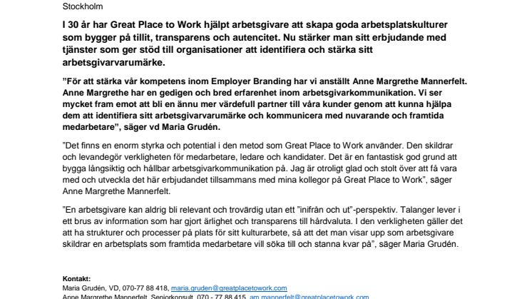 Great Place to Work stärker sitt erbjudande inom Employer Branding 