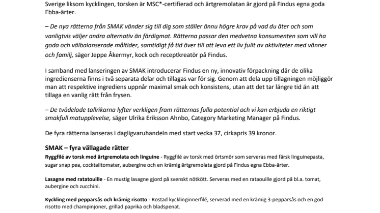 Findus lanserar SMAK – färdigmat du inte trodde fanns!