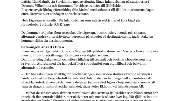 Fjälltåget  – nattåg från Skåne och Mälardalen till Lapplandsfjällen 