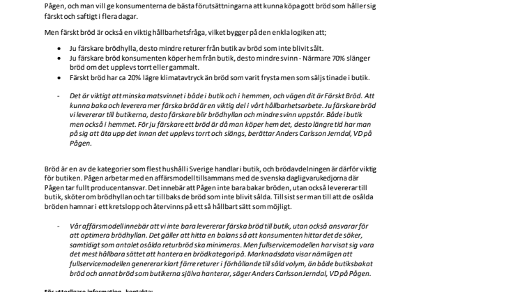 Fokus på färskt bröd en viktig hållbarhetsfråga 