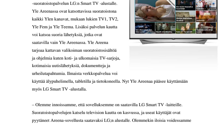 YLE AREENA SAAPUU LG:N SMART TV -ALUSTALLE