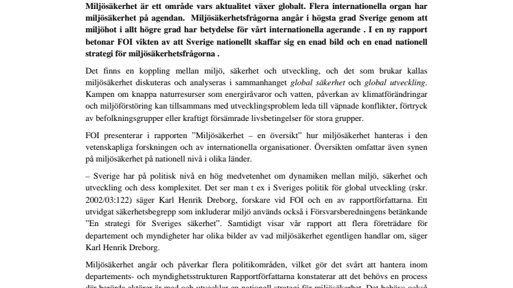 Miljösäkerhet en allt viktigare fråga i internationellt samarbete