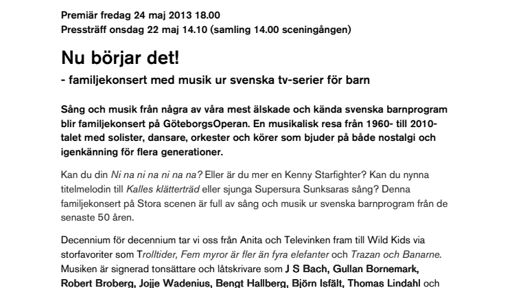 Nu börjar det! - familjekonsert med musik ur svenska tv-serier för barn