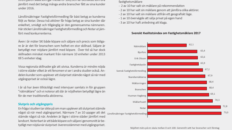 Svenskt Kvalitetsindex om Fastighetsmäklare 2017