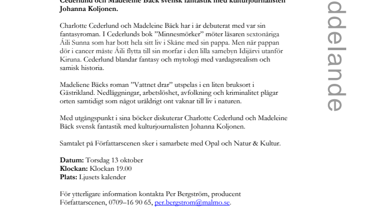 Magi, mystik och svensk fantastik på Författarscenen