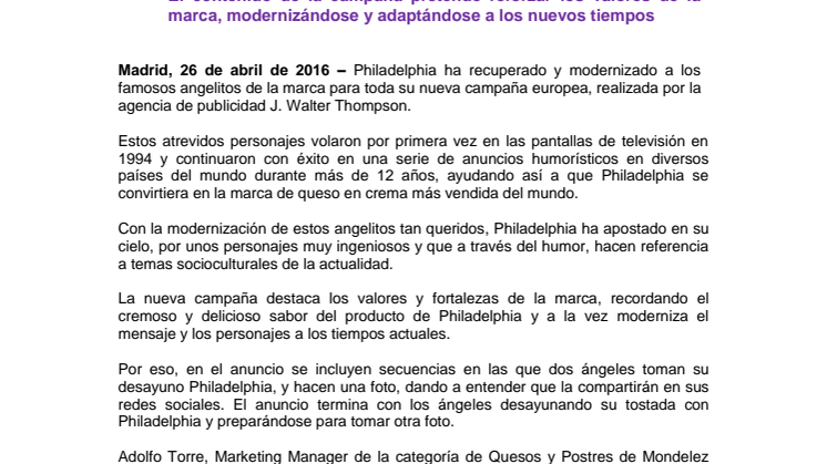 Philadelphia recupera  a los ángeles para su nueva campaña
