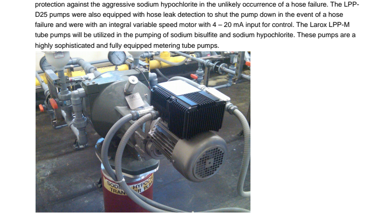 Larox LPP Pumps Performing Well in Waste Water Treatment Facility