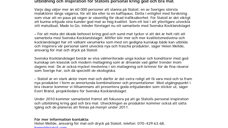 Svenska Kocklandslaget lagar mat med Statoil