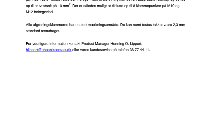 Afgreningsklemmer med Push-in tilslutning til bolteklemmer