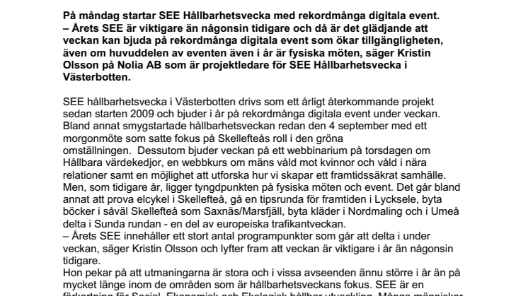SEE Hållbarhetsvecka viktigare än någonsin – i år med rekordmånga digitala event
