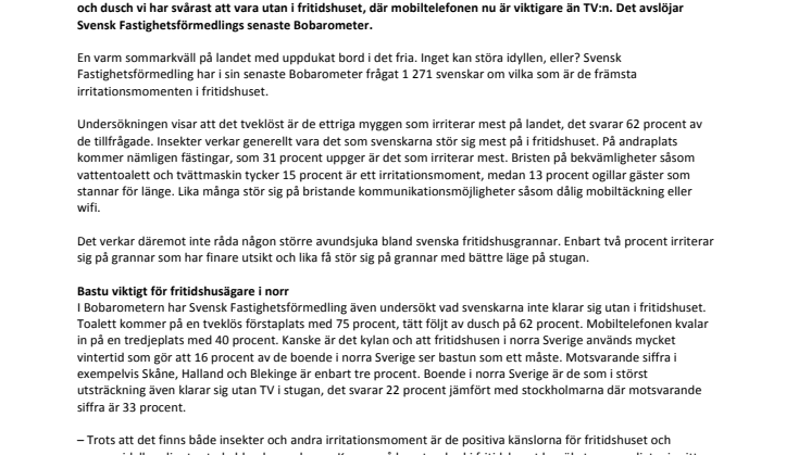 Nya Bobarometern visar: Myggen irriterar mest i fritidshuset