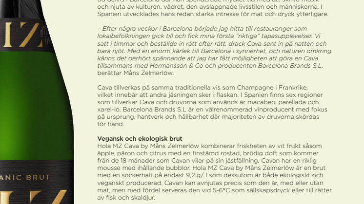 Folkkäre artisten Måns Zelmerlöw lanserar egen Cava 