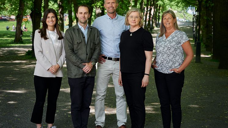 Nexer Tech Talent, Alecta, AMF och Afa Försäkring i samarbete! I bilden från vänster; Sofie Lundh Nexer Tech Talent, Daniel Gyllensparre Nexer Tech Talent, Patrick Lokén Alecta, Christina Mattsson AMF och Anette Pettersson Afa Försäkring.