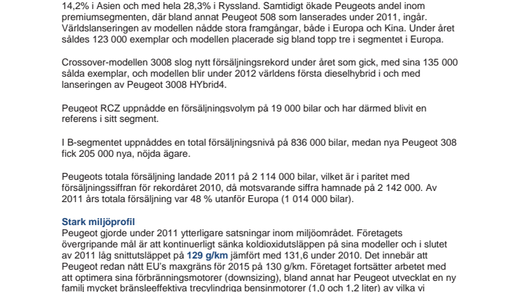Stark produktoffensiv och fortsatt globalisering för Peugeot 2012