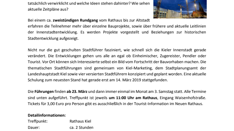 Pressemitteilung: Stadtführungen zum aktuellen Stand im Wandel in der Kieler Innenstadt 
