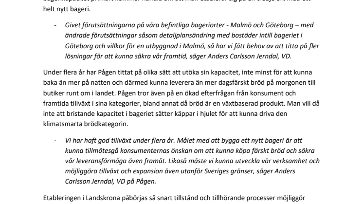​Satsning för framtiden med nytt bageri i Landskrona 