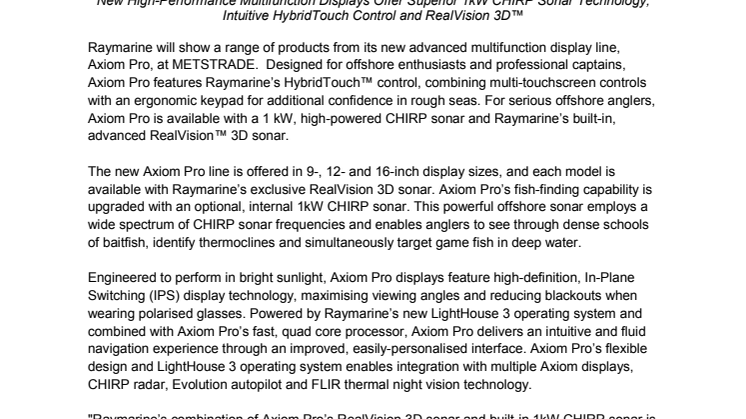 Raymarine - METSTRADE Press Kit - Press Release #2