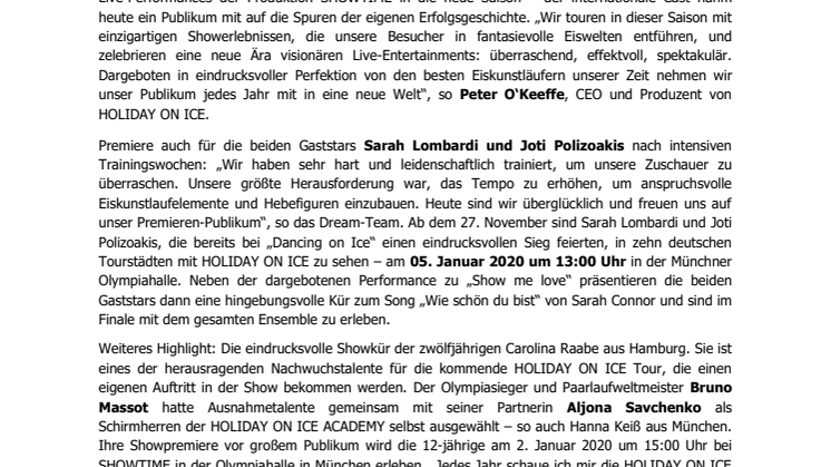 HOLIDAY ON ICE feiert Saisoneröffnung: spektakuläre Cast-Performances und leidenschaftliche Starkür von Sarah Lombardi