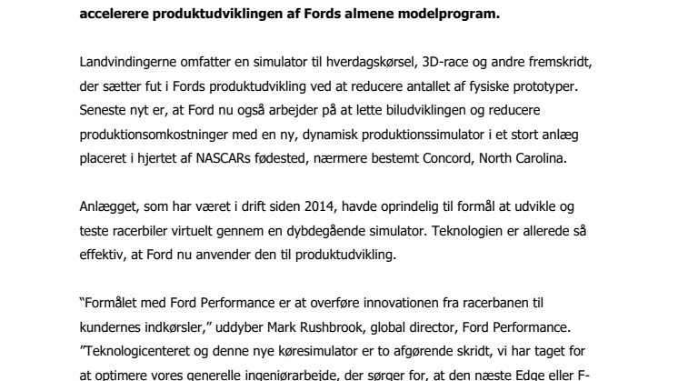 Sportsteknologi fra Ford Performance accelererer produktudviklingen