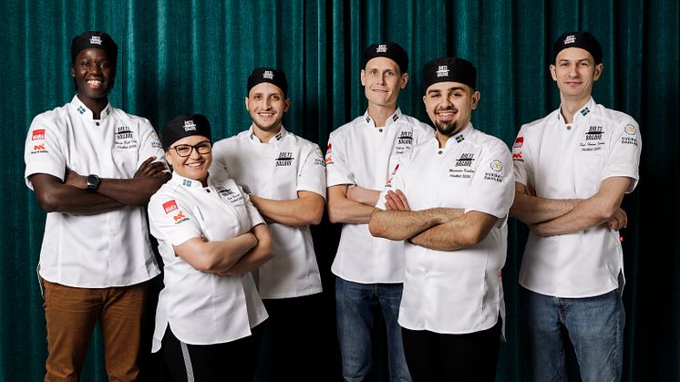 Finalister Årets Bagare 2020 fr v Maju Rull Tall, Ewa Winge, Mohamad Khir Alshibani, Tobias Henke, Montadar Kanbar, Paul Florian Ficard.