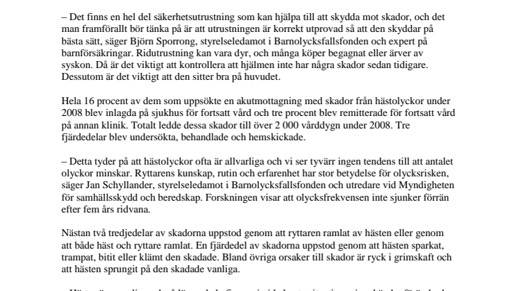6 000 barn skadas varje år i hästolyckor 