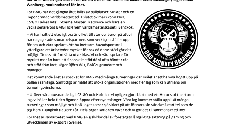 Inet och världsmästarlaget förnyar avtal