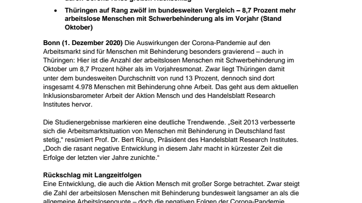 Inklusionsbarometer Arbeit / Thüringen