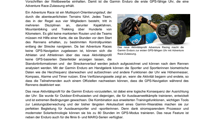 PM Garmin Adventure Race Aktivitätsprofil Enduro