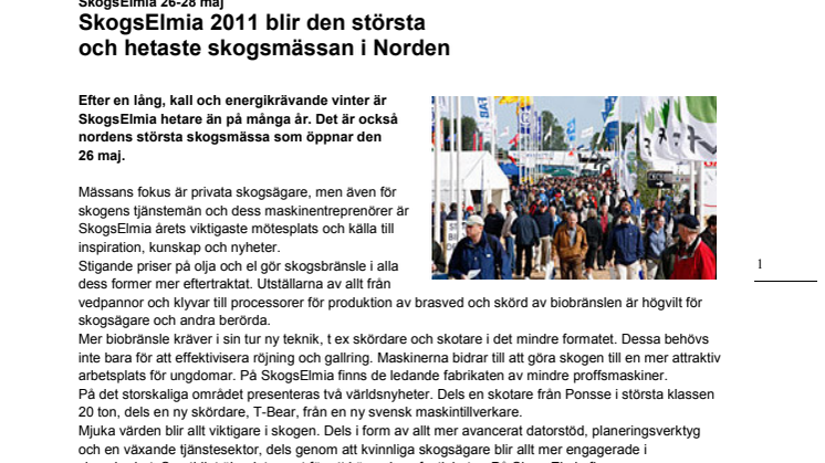 SkogsElmia 2011 blir den största och hetaste skogsmässan i Norden 