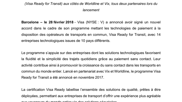 Adoption du sans contact dans les transports en commun : Visa étend son réseau mondial de partenaires