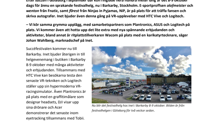 ”Otrolig festivalmix i Barkarby – VR, nya pc-spel och e-sportproffs”