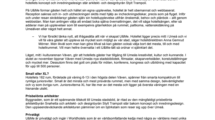 Nu öppnar Umeås nya hotell U&Me: En nytänkande designdröm där gästen styr