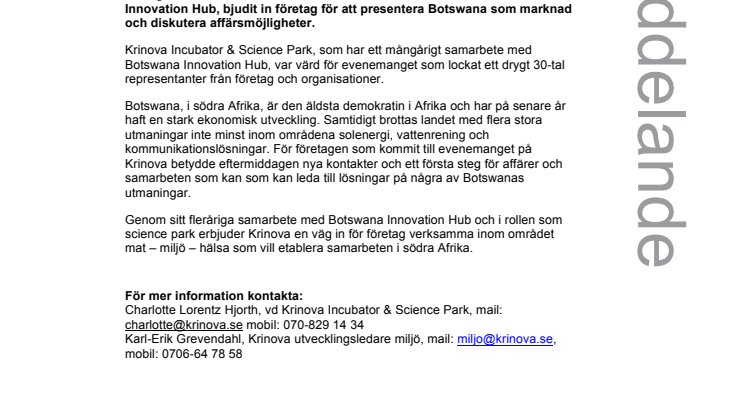 Krinova arena för affärsmöjligheter i Botswana