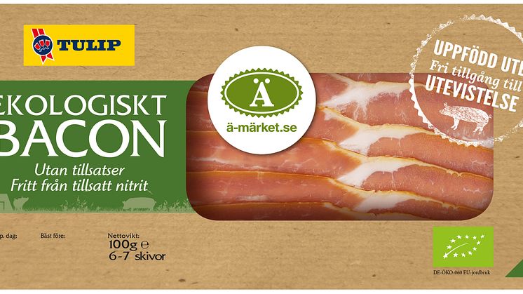 Ekologiskt, nitritfritt bacon från frigående utegrisar.