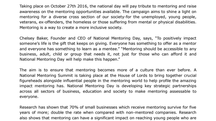 ‘National Mentoring Day’ aims for every person in the United Kingdom to  know how to access a mentor by 2020