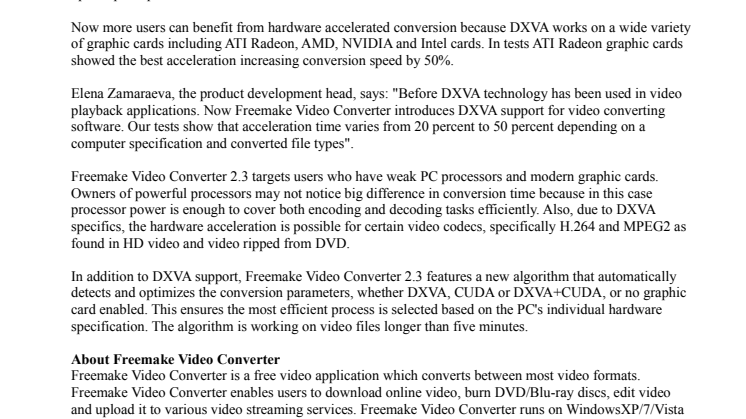 Freemake Video Converter 2.3: The First Free Software to Boost Conversion Speed with DXVA Technology