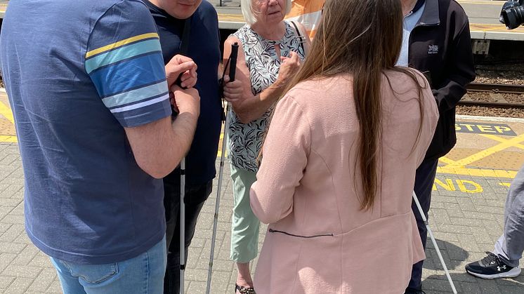 Bedfordshire Sight Loss Council Volunteers discuss the new Aira app that Thameslink and Great Northern are trialling at Stevenage