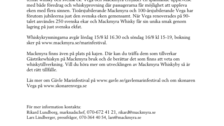 Whiskykryssning under Gävle Marinfestival 14 -16 augusti