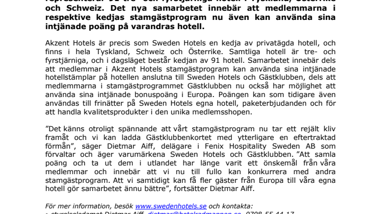 Sweden Hotels i nytt samarbete med tyska Akzent Hotels