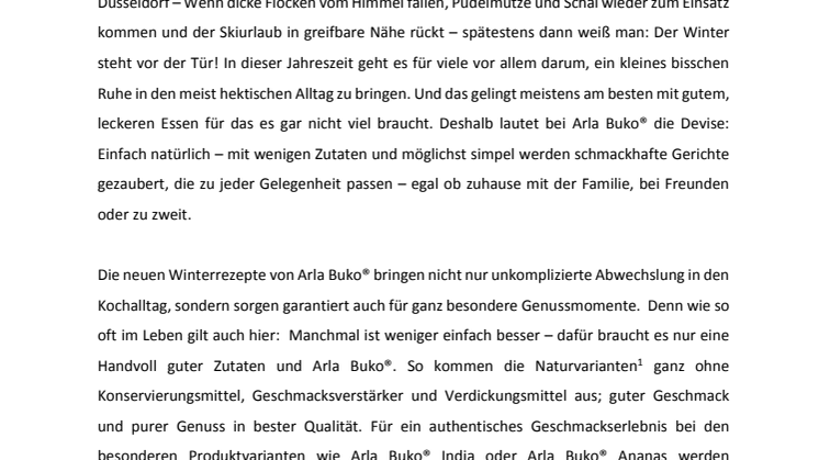 Den Winter einfach natürlich genießen: Leckere Winterrezepte für die kalten Tage – einfach natürlich mit Arla Buko® 