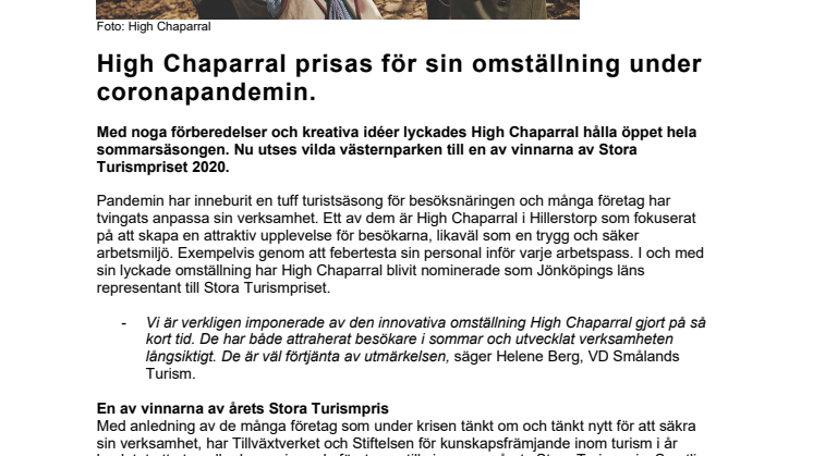 High Chaparral prisas för sin omställning under coronapandemin