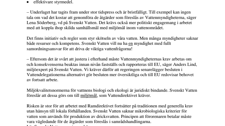 Nytt vattenförslag kritiseras av Svenskt Vatten
