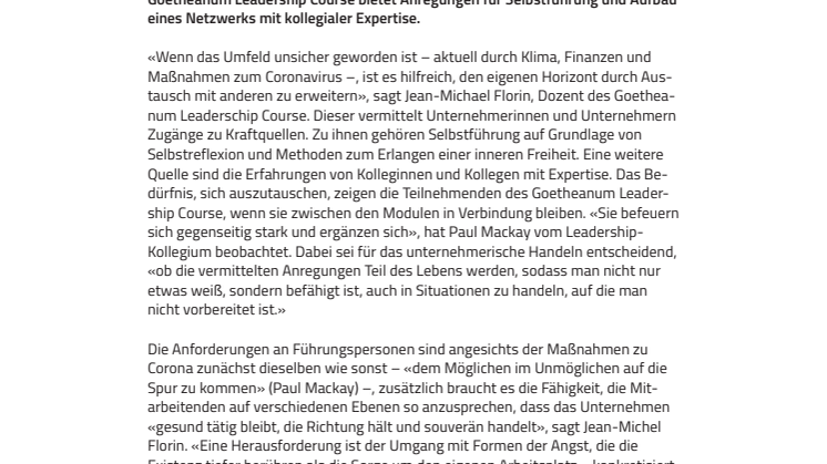 «Sich gegenseitig befeuern und ergänzen»: Goetheanum Leadership Course setzt Arbeit 2021 fort
