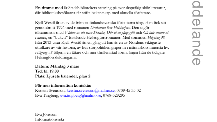 Stadsbiblioteket i Malmö: En timme med… Kjell Westö