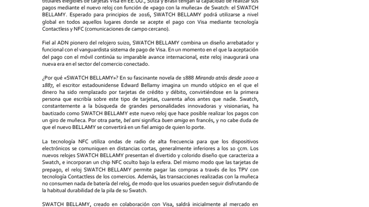 Swatch colabora con Visa en la creación del «Pago con la Muñeca»