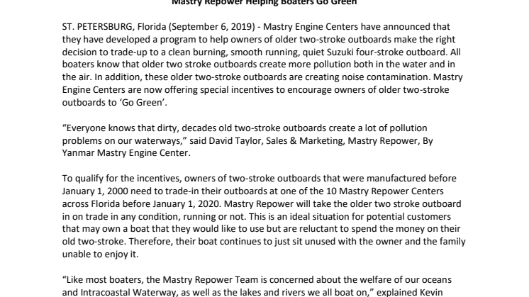 Mastry Repower Helping Boaters Go Green