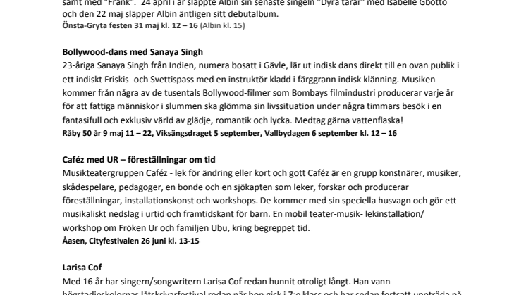 Sommarartister på gratis utomhusfester