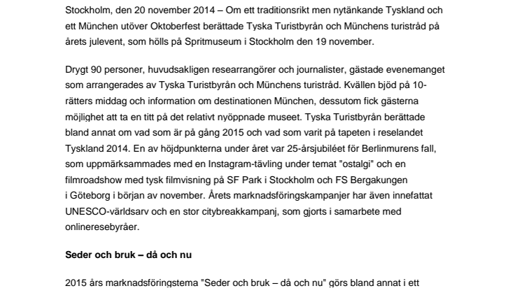 Münchens turistråd gästade Tyska Turistbyråns traditionella julevent 2014